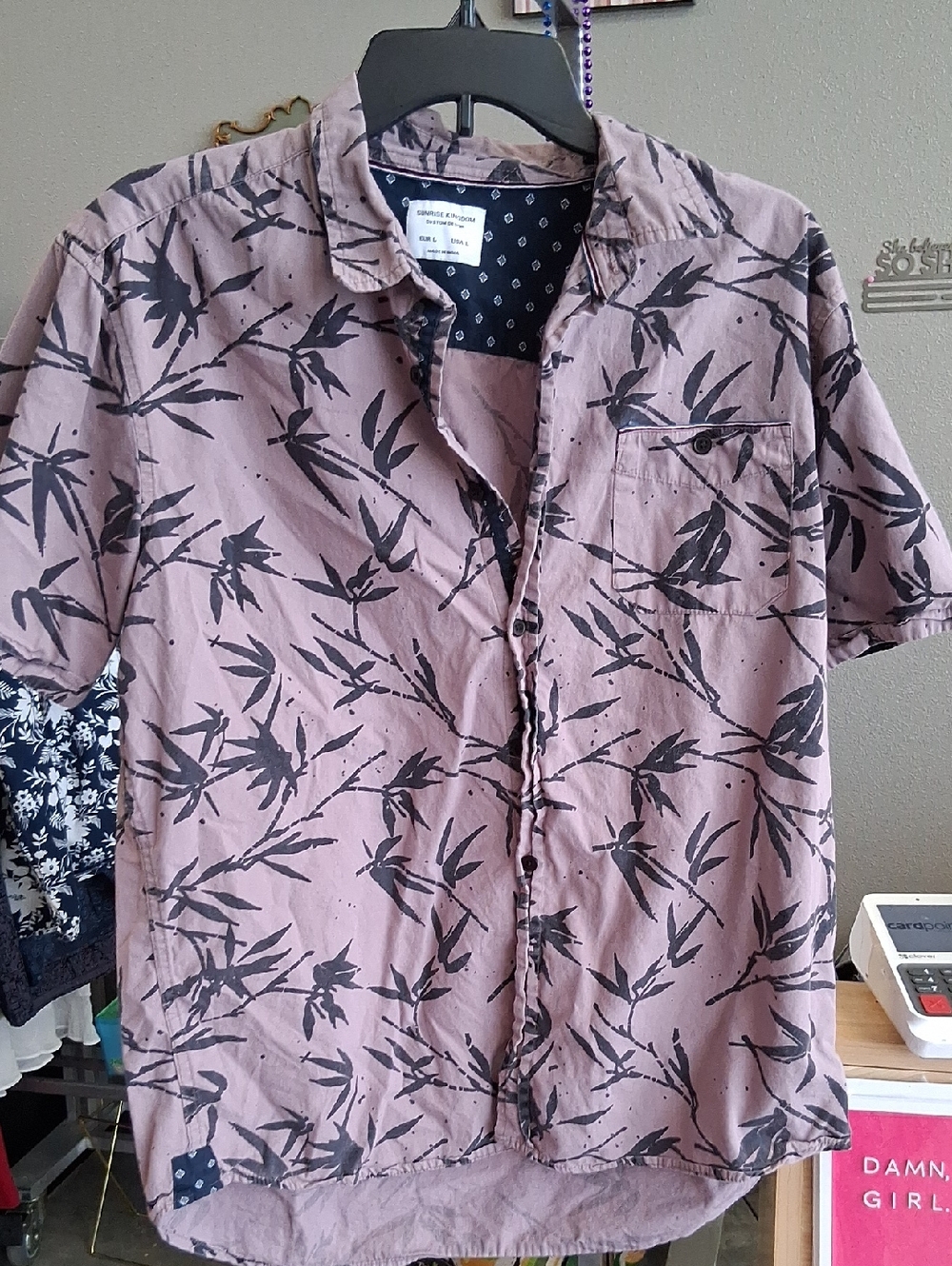Men's Short-Sleeve Floral Print Shirt - Dusty Mauve